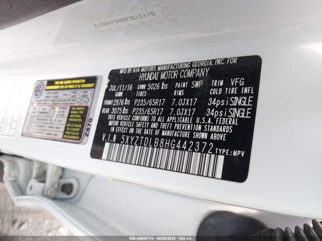 5XYZTDLB8HG442372 Hyundai gdi theta ii