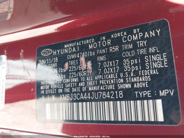 KM8J3CA44JU784218 Hyundai gdi nu