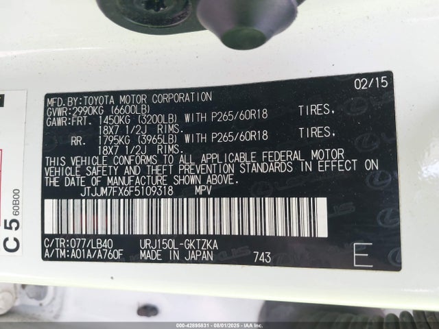 Lexus 1ur-fe 2015 JTJJM7FX6F5109318 Image 9