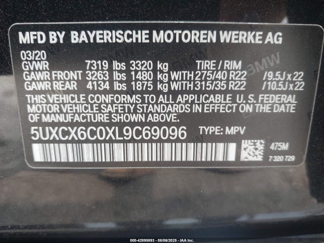 5UXCX6C0XL9C69096 BMW X7