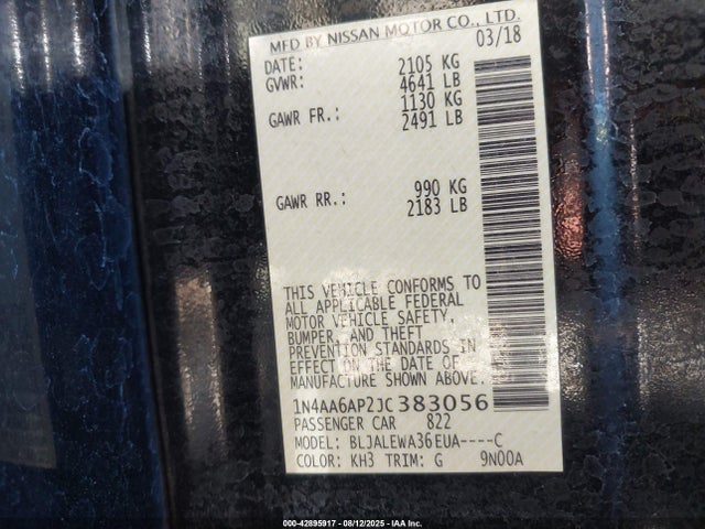 Nissan Maxima 2018 1N4AA6AP2JC383056 Image 9