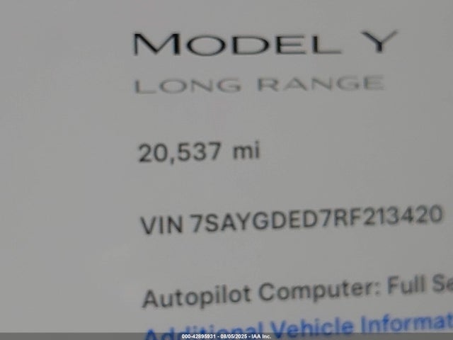 7SAYGDED7RF213420 Tesla Model Y