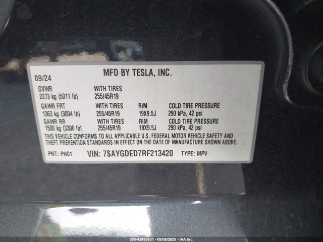 2024 TESLA MODEL Y 7SAYGDED7RF213420 Photo 8