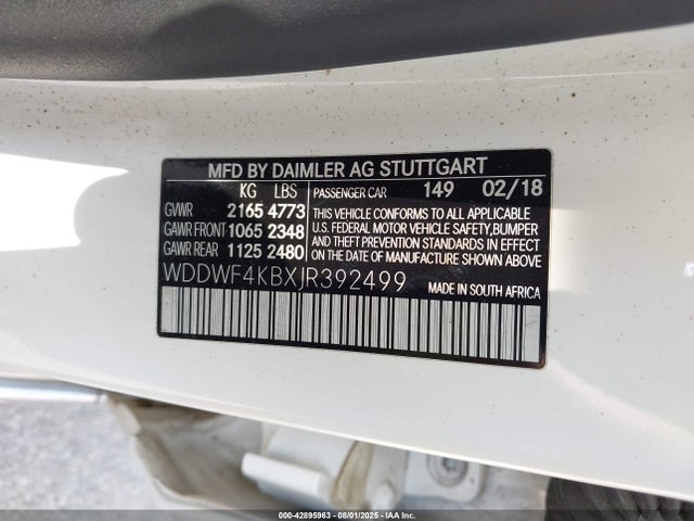 WDDWF4KBXJR392499 Mercedes-Benz m274