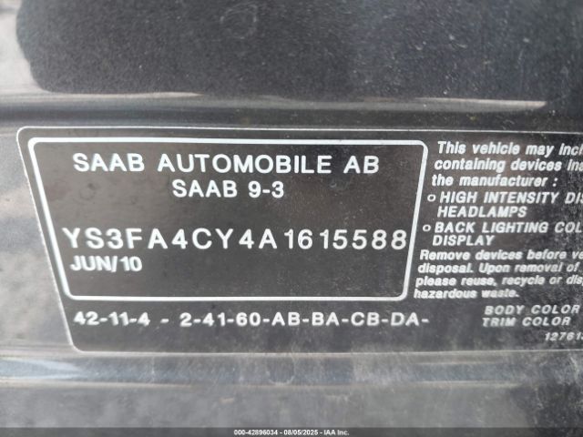 2010 SAAB 9-3 YS3FA4CY4A1615588 Photo 8