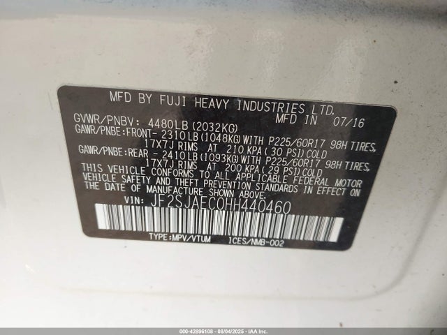 Subaru naturally aspirated u5 2017 JF2SJAEC0HH440460 Image 9
