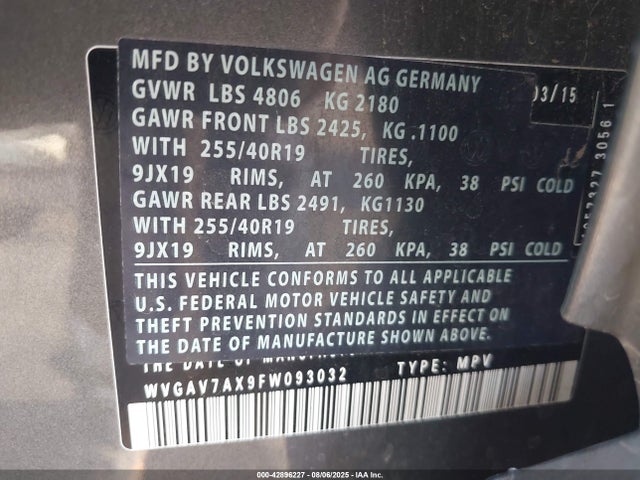 Volkswagen 2015 2015 WVGAV7AX9FW093032 Image 9
