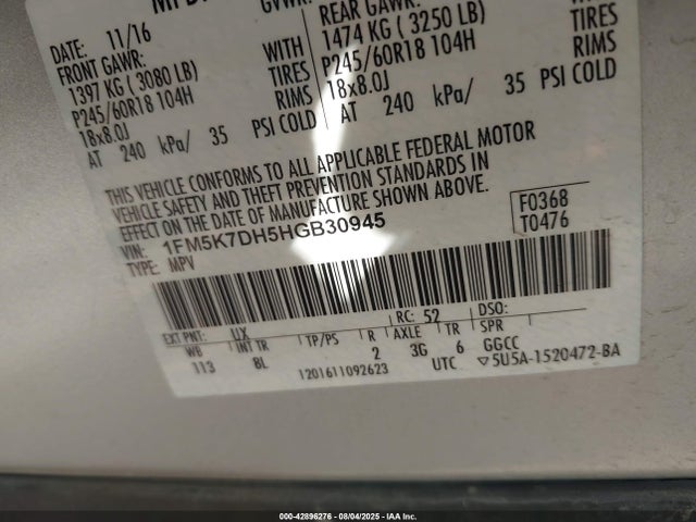 1FM5K7DH5HGB30945 Ford 2.3l gtdi