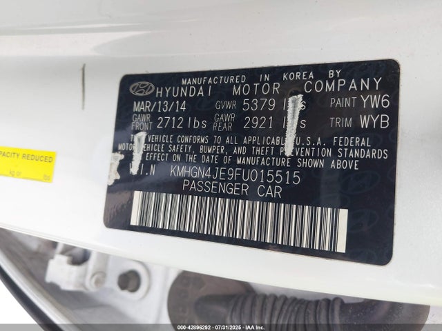 KMHGN4JE9FU015515 Hyundai gasoline 3.8 dohc mpi lambda