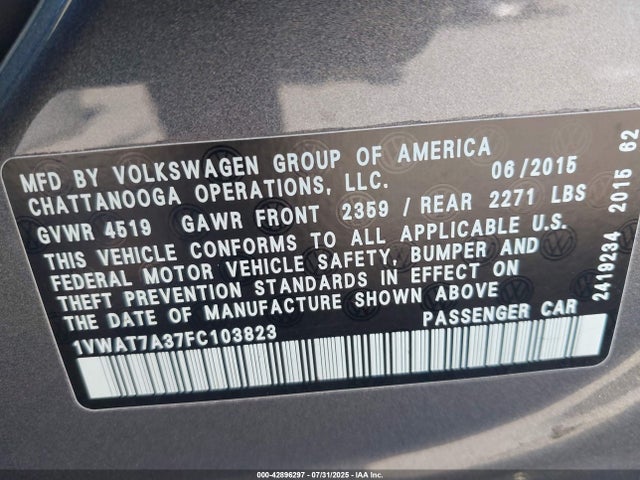 Volkswagen Passat 2015 1VWAT7A37FC103823 Image 9