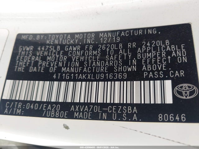 4T1G11AKXLU916369 Toyota a25a-fks