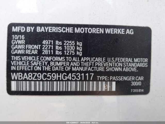 2017 BMW 330I GRAN TURISMO WBA8Z9C59HG453117 Photo 8