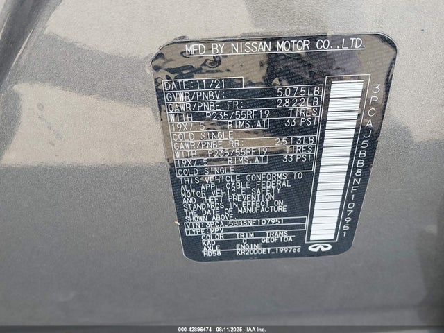 3PCAJ5BB8NF107951 Infiniti QX50