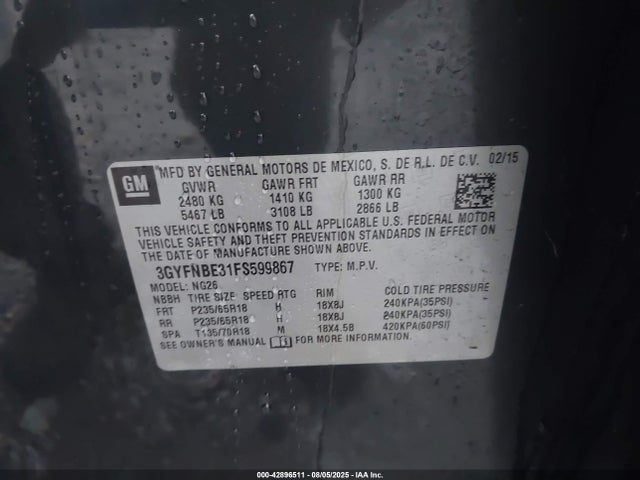 2015 CADILLAC SRX 3GYFNBE31FS599867 Photo 8