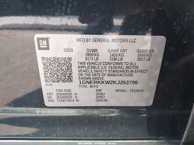 1GNERKKW2KJ253799 Chevrolet lfy - spark ignited direct injection, atss, gen 1