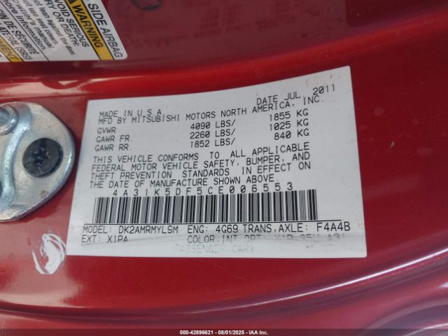 2012 MITSUBISHI ECLIPSE 4A31K5DF5CE006553 Photo 8