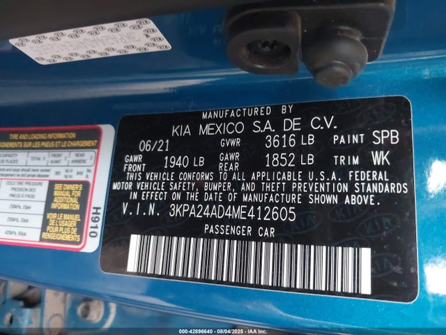 3KPA24AD4ME412605 KIA gamma ii
