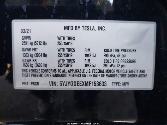 2021 TESLA MODEL Y 5YJYGDEEXMF153633 Photo 8