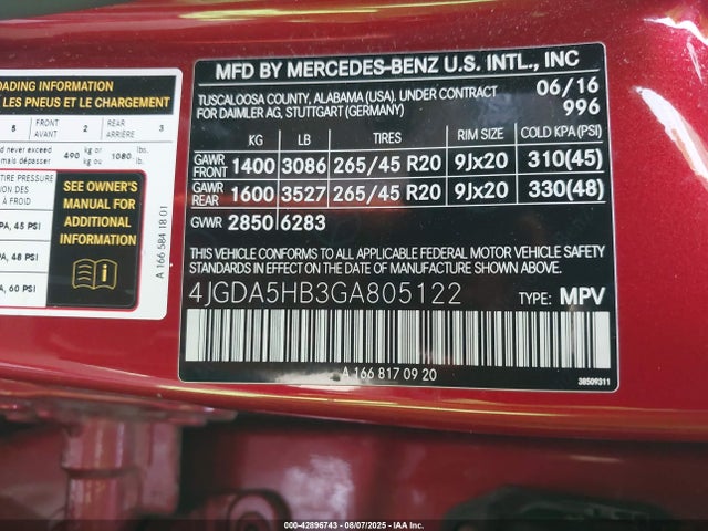 4JGDA5HB3GA805122 Mercedes-Benz m276