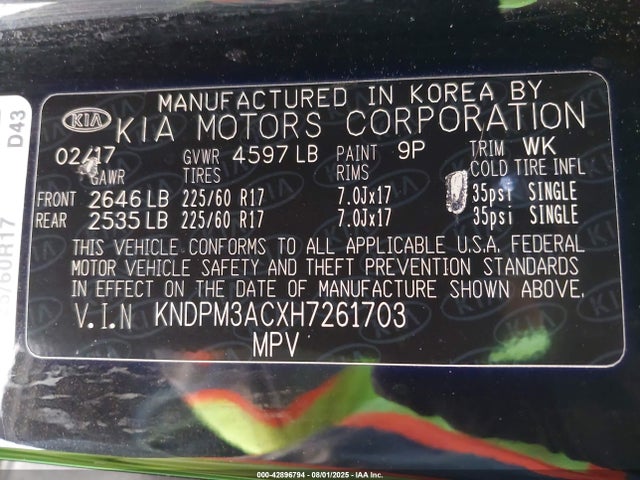 KNDPM3ACXH7261703 KIA gdi theta ii