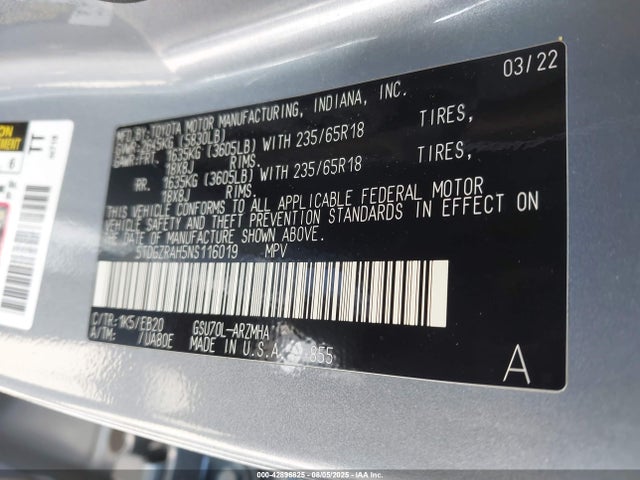 5TDGZRAH5NS116019 Toyota 2gr-fks