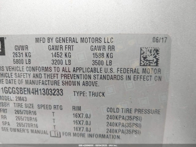 1GCGSBEN4H1303233 Chevrolet lg2 - di: direct injection, vvt: variable valve timing, alum, var2, gen2