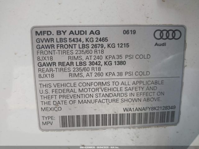 2019 AUDI Q5 WA1ANAFY8K2128349 Photo 8