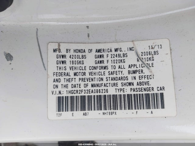 Honda k24w1 2014 1HGCR2F32EA086236 Image 9