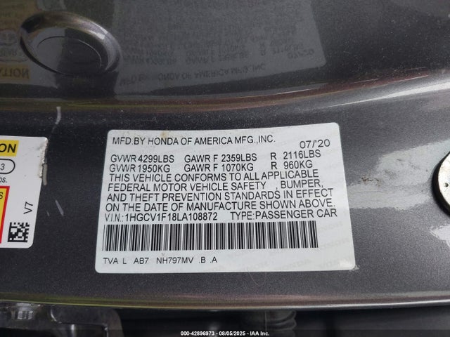Honda l15be 2020 1HGCV1F18LA108872 Image 9