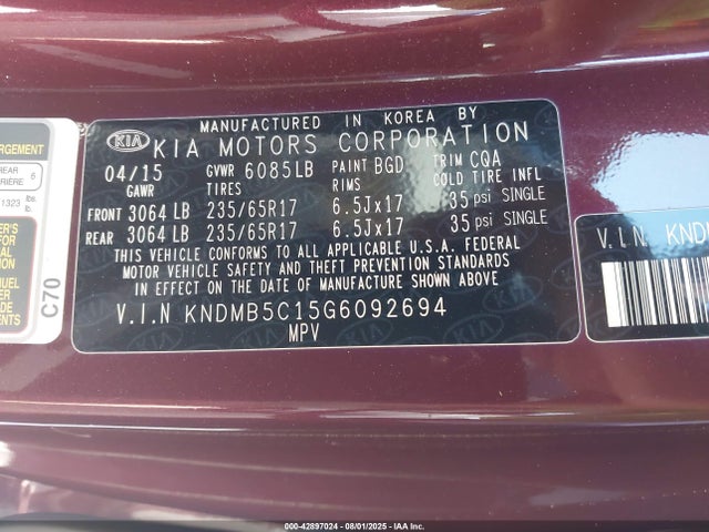 KNDMB5C15G6092694 KIA dohc gdi lambda ii