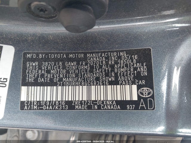 Toyota 2zr-fe 2016 2T1BURHE8GC683616 Image 9