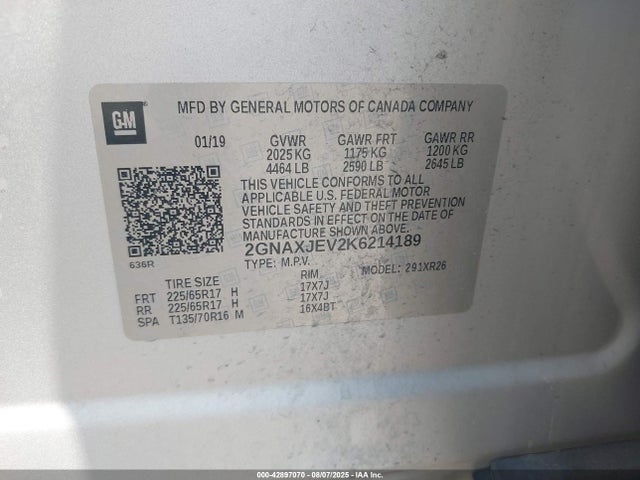 Chevrolet EQUINOX LT 2019 2GNAXJEV2K6214189 Image 9