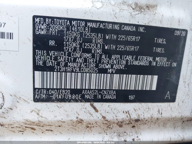 2T3H1RFV9LC085025 Toyota a25a-fks