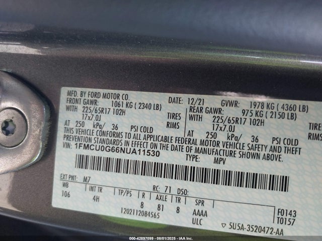 1FMCU0G66NUA11530 Ford dragon di tc