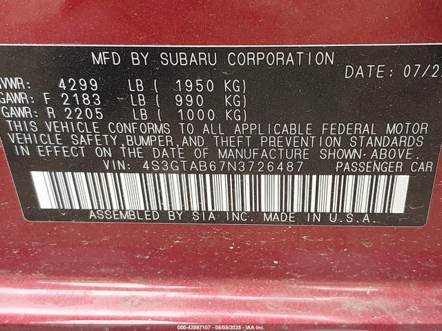 Subaru na 2022 4S3GTAB67N3726487 Image 9