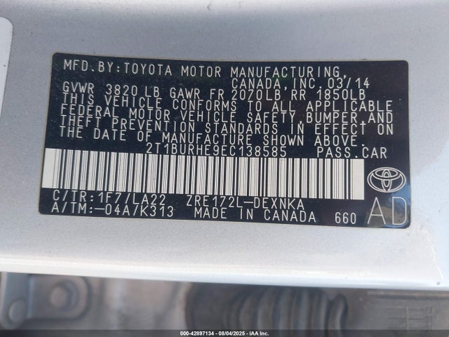 Toyota 2zr-fe 2014 2T1BURHE9EC138585 Image 9