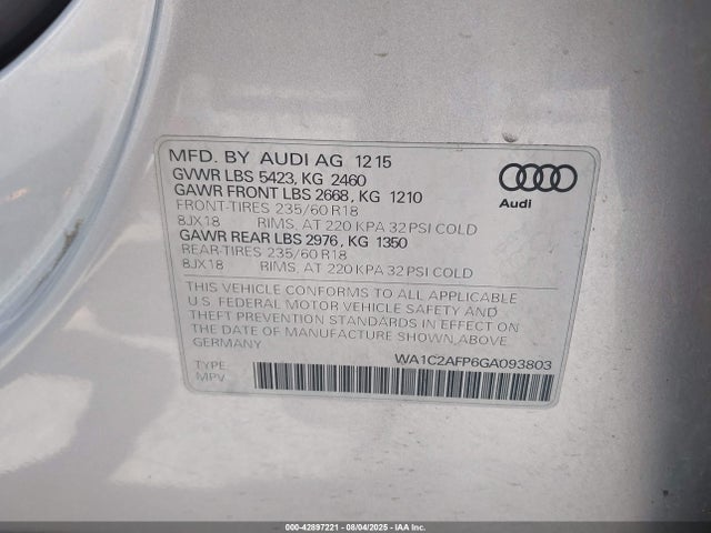 2016 AUDI Q5 WA1C2AFP6GA093803 Photo 8