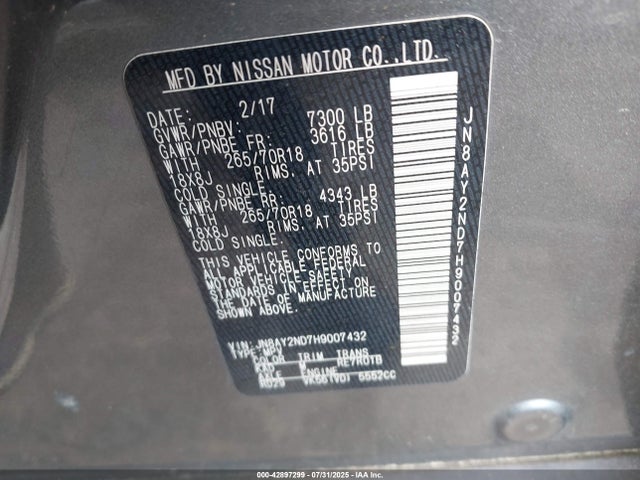 Nissan Armada 2017 JN8AY2ND7H9007432 Image 9