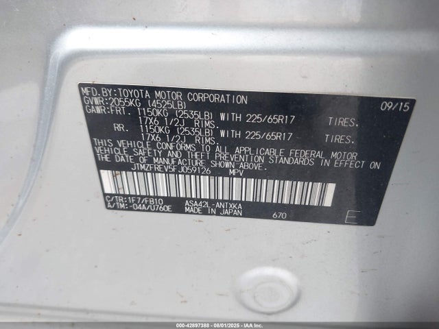 Toyota 2ar-fe 2015 JTMZFREV5FJ059126 Image 9
