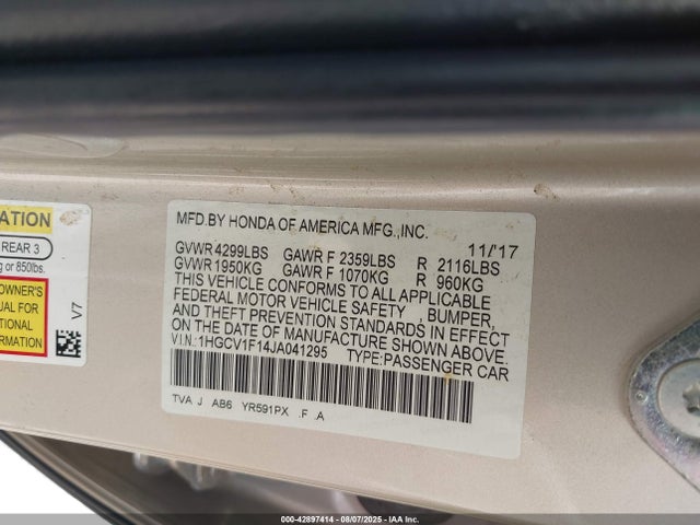 1HGCV1F14JA041295 Honda l15be