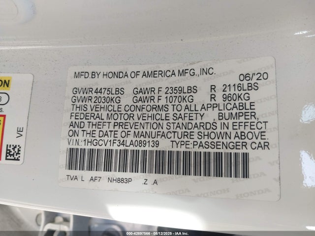 1HGCV1F34LA089139 Honda l15be