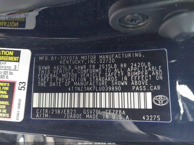 4T1NZ1AK7LU039890 Toyota CAMRY TRD