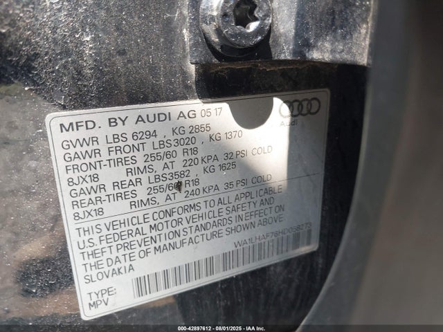 WA1LHAF76HD058273 Audi 2017