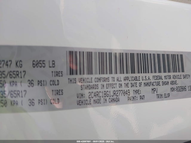 2C4RC1BG1JR277049 Chrysler Pacifica