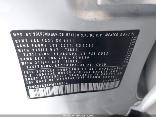 Volkswagen tsi 2023 3VVCX7B2XPM366833 Image 9