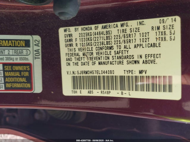 5J6RM3H57EL044090 Honda k24z7