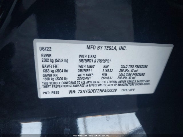 7SAYGDEF2NF493839 Tesla 2022