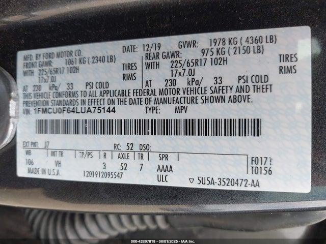 Ford Escape 2020 1FMCU0F64LUA75144 Image 9