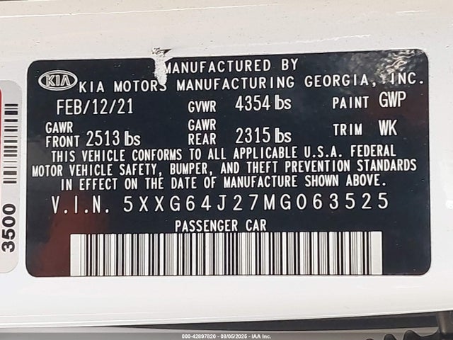 5XXG64J27MG063525 KIA t-gdi gamma ii