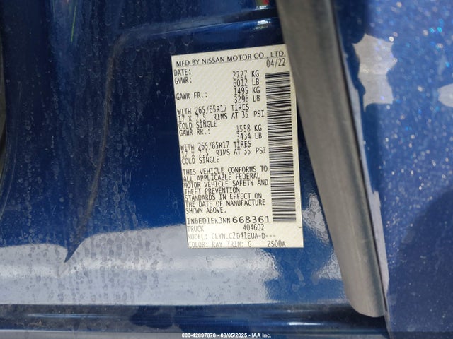 1N6ED1EK3NN668361 Nissan 2022
